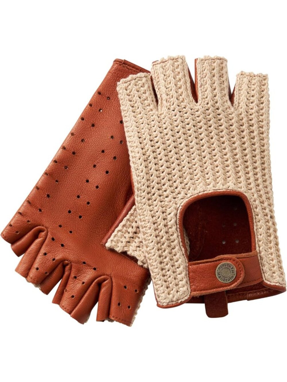 Soft Lambskin Leather Fingerless Driving Gloves for Men - Crochet Back Design